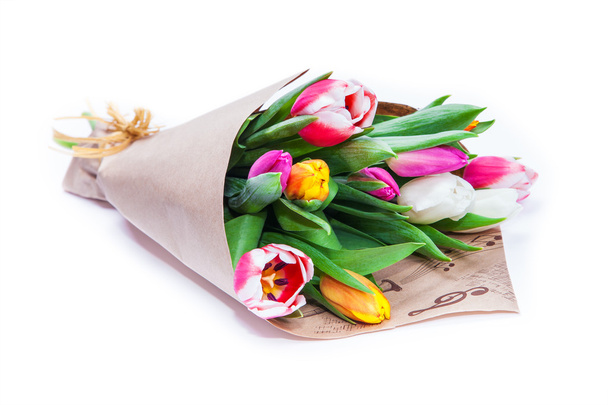 букет тюльпанів, загорнутий в папір
 - Фото, зображення