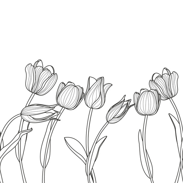 Vector floral seamless horizontal pattern. Black and white backg - Vektori, kuva