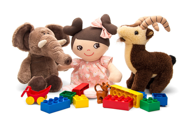 Child soft toys and playing cubes - Photo, Image