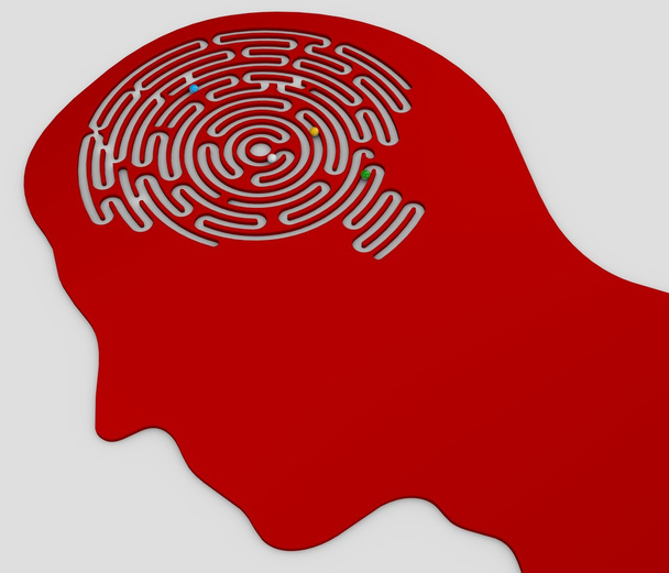 Labirynt w kształcie mózgu, wewnątrz głowy w profilu - Zdjęcie, obraz
