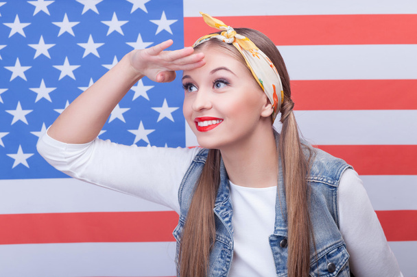 Attractive young woman has an American dream - 写真・画像