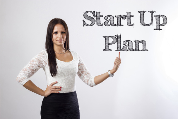 Start Up Plan - Beautiful business woman pointing
 - Фото, изображение