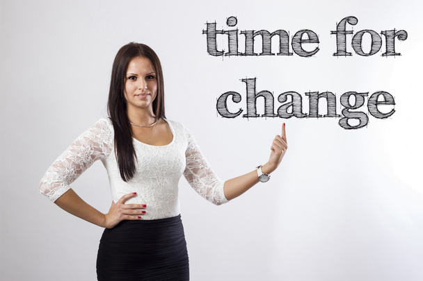 Idő a változásra - mutató szép üzletasszony - Fotó, kép