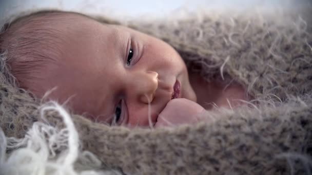 赤ちゃんは毛織の布で覆われています。 - 映像、動画