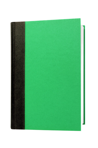 Zöld keménytáblás könyv előlap egyenes függőleges elszigetelt fehér - Fotó, kép