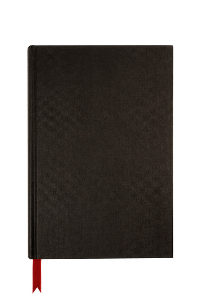 Zwarte vlakte hardcover boek of Bijbel voorklep rechtop rode bladwijzer - Foto, afbeelding