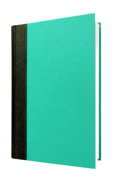 Πράσινο βιβλίο με σκληρό εξώφυλλο μπροστινό κάλυμμα όρθια κάθετη απομονωθεί σε λευκό - Φωτογραφία, εικόνα