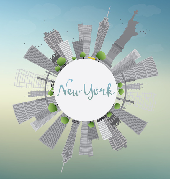 New York Skyline with Gray Buildings, Blue Sky and Copy Space. - Vector, Imagen