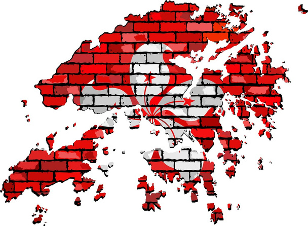 Hong Kong mapa em uma parede de tijolos
 - Vetor, Imagem