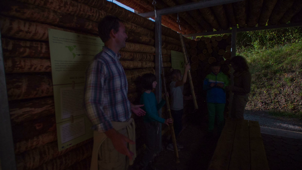 Ehepaar bremst im Holzhaus voller Kinder - Filmmaterial, Video