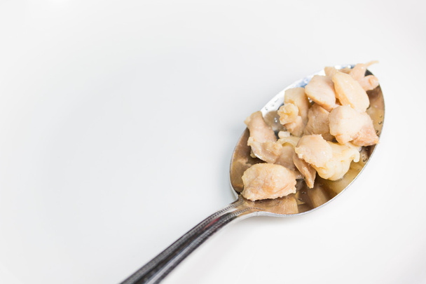 chicken ripe in the spoon/ isolated on white. - 写真・画像