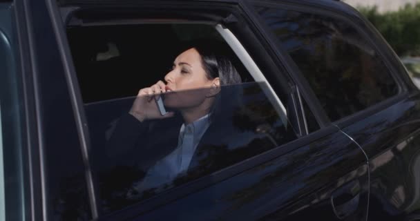 businesswoman talking on phone in limousine - Footage, Video