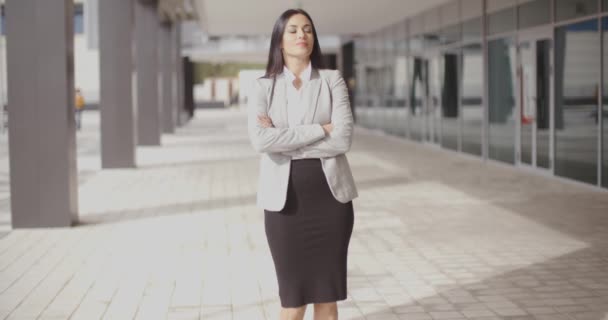 donna d'affari a piedi vicino edificio per uffici
 - Filmati, video
