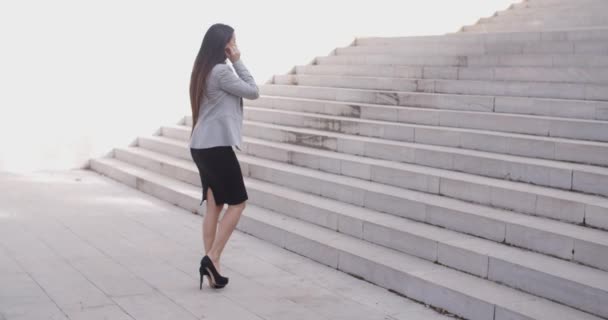Geschäftsfrau geht Marmortreppe hinauf - Filmmaterial, Video