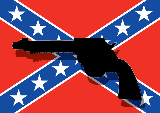 Flagą Konfederacji w czerwony i niebieski z ręki pistolet - Zdjęcie, obraz