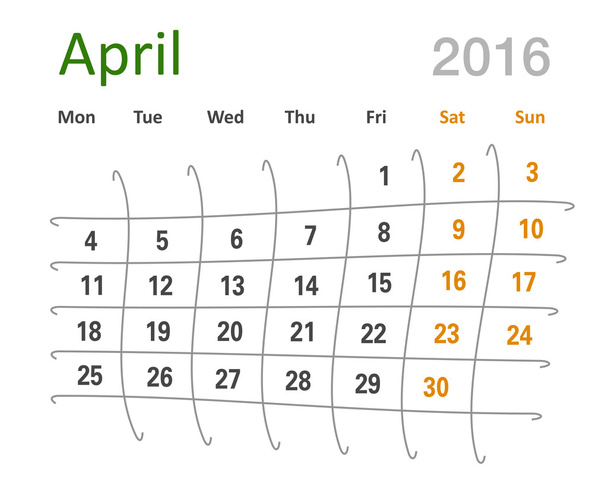 Április 2016 naptárrácsra vicces - Vektor, kép
