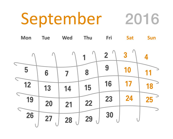 September 2016 calendar funny grid - Vector, Image