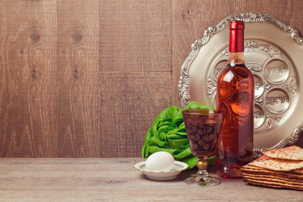 Passover background with wine bottle - Photo, Image