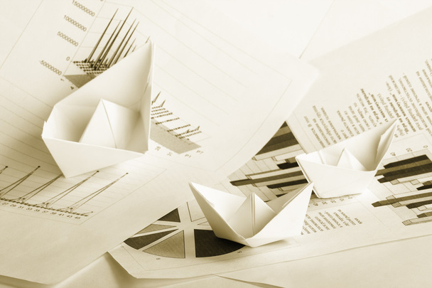 Business concept, paper boat and documents - Photo, Image