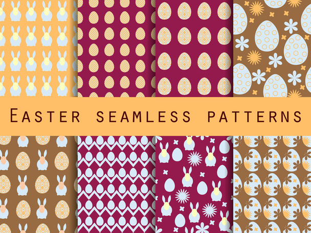 Easter. Set of seamless patterns. Easter Bunny and Easter egg. Template for wallpaper, tile, tissues and structures. - Διάνυσμα, εικόνα