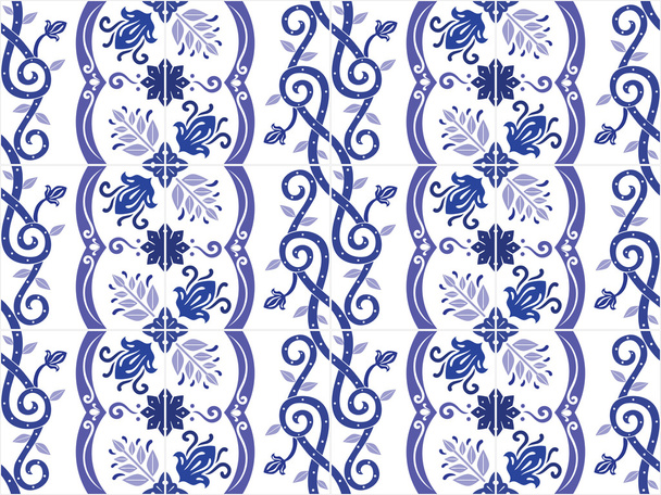 Tradycyjny portugalski kwiecisty i brazylijskie płytki azulejos. Ilustracja wektorowa. - Wektor, obraz
