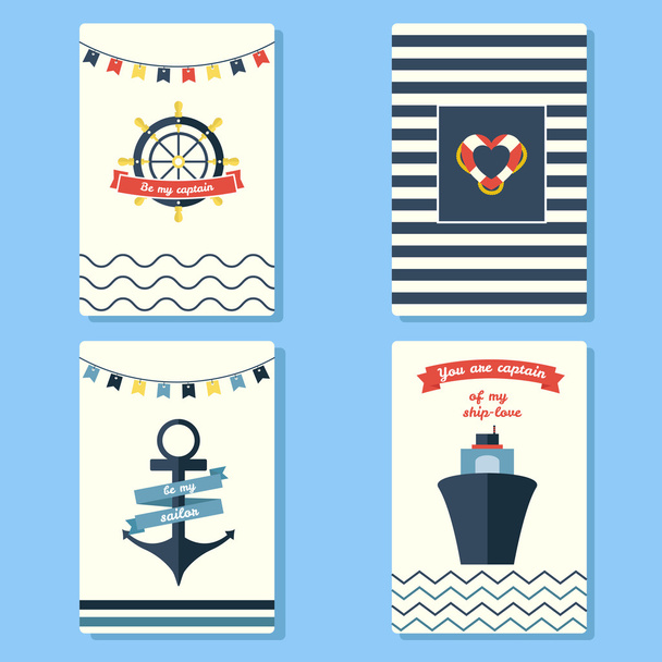 Beautiful greeting cards. Made in sea theme style. Can be used for Valentines cards or Travel postcards. - Vecteur, image