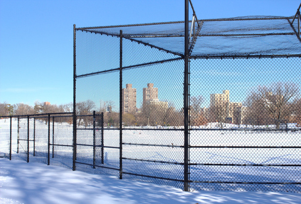 Baseball field covered with snow.jpg - Foto, imagen