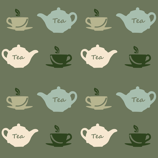 Seamless vector pattern with tea pots and tea cups  - Vector, Image