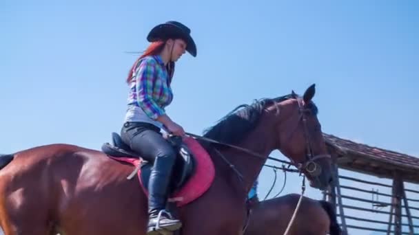 mulher está montando um cavalo com criador de cavalos
 - Filmagem, Vídeo