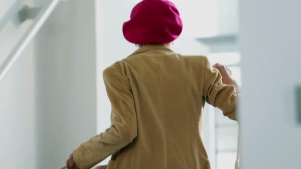 mulher animada andando com mantimentos
 - Filmagem, Vídeo