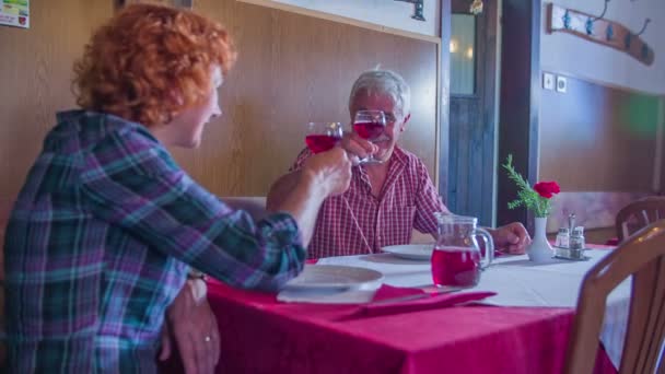 pareja está brindando con vino en un restaurante
 - Imágenes, Vídeo