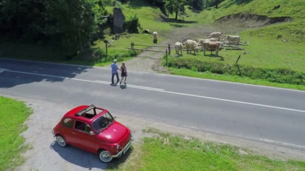 car stops and pulls over at the side of a road - Footage, Video