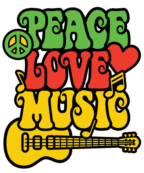 Peace Love Music, Rasta színben - Vektor, kép