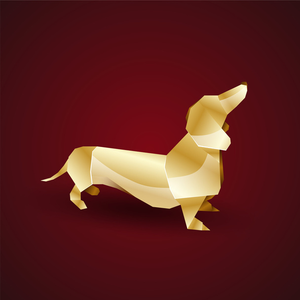 vector golden origami dog. dachshund - Vector, Image