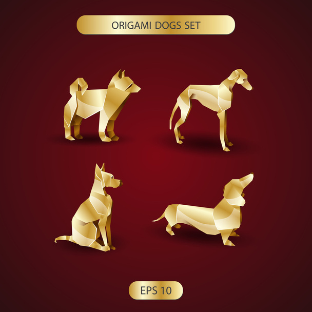 Gouden origami honden set - Vector, afbeelding