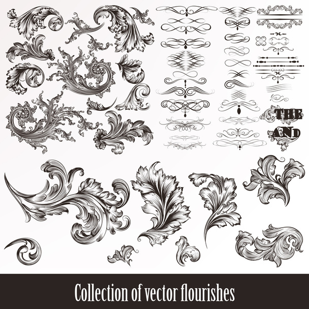 Collection of vector hand drawn flourishes in engraved style. Me - Vector, Image