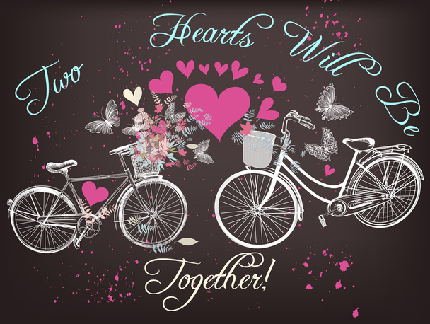 Beautiful Valentines Day illustration with hand drawn bicycle - Vector, Image