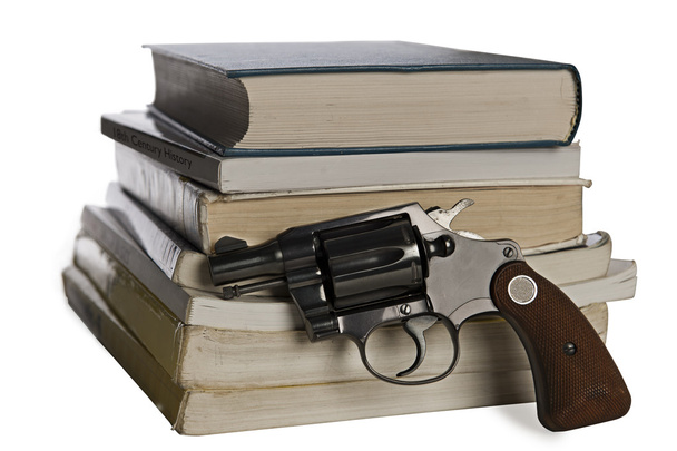 Lehrbücher und Pistolen - Foto, Bild