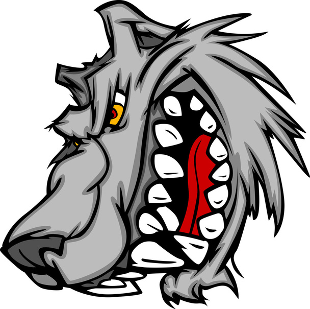 Dibujos animados de vectores de mascotas de lobo con cara de garabato
 - Vector, Imagen
