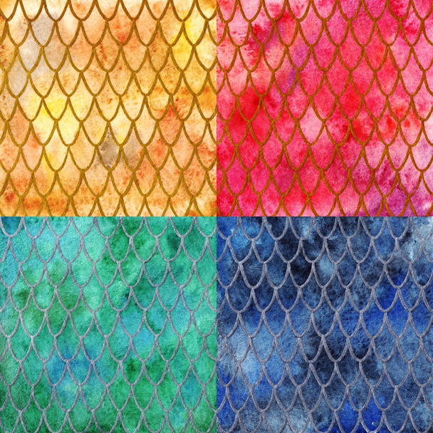 Escamas de pele de dragão padrão textura fundo quatro cores definido
 - Foto, Imagem