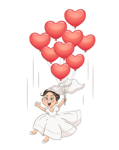 Cartoon bruid met ballonnen - Vector, afbeelding