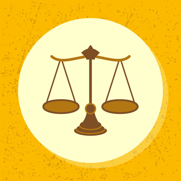 векторная круглая икона деревянного масштаба символ юридического, судебного, судебного и медицинского характера в плоском дизайне на гранж-бумажном фоне
 - Вектор,изображение