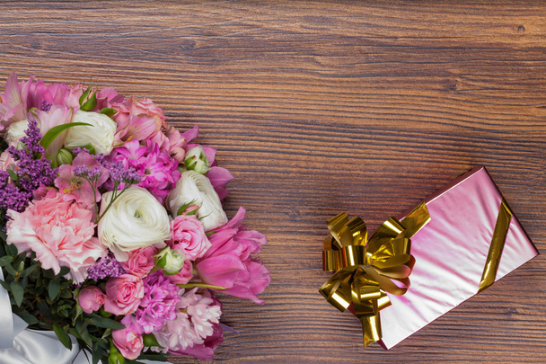 Valentine gift with flowers . - Фото, изображение