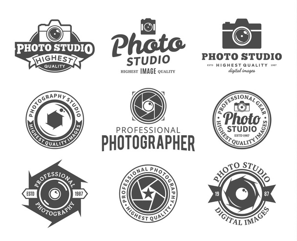写真スタジオのロゴ、ラベル、アイコン、デザイン要素 - ベクター画像