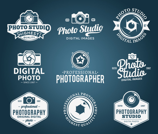 写真スタジオのロゴ、ラベル、アイコン、デザイン要素 - ベクター画像