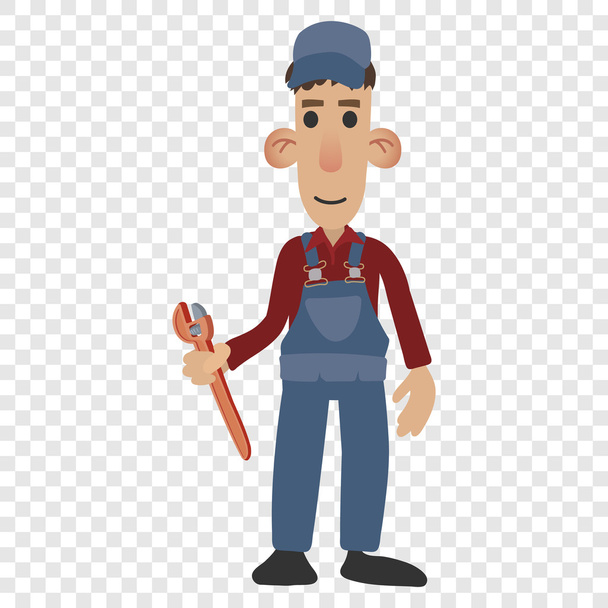 Cartoon plumber holding a wrench - Vector, Image