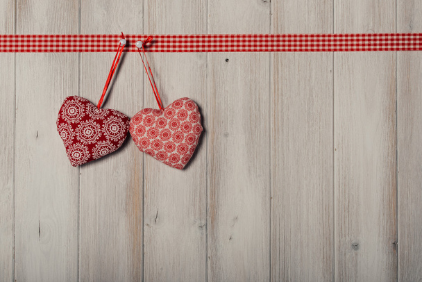 Hearts on vintage wood background, decorate valentine's day - Foto, Imagem