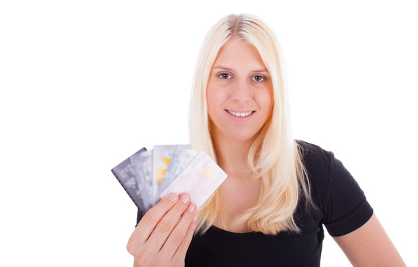 młoda kobieta z karty kredytowej - Zdjęcie, obraz