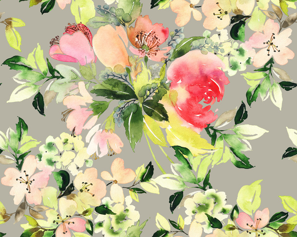 Seamless pattern with flowers watercolor. - Foto, Bild