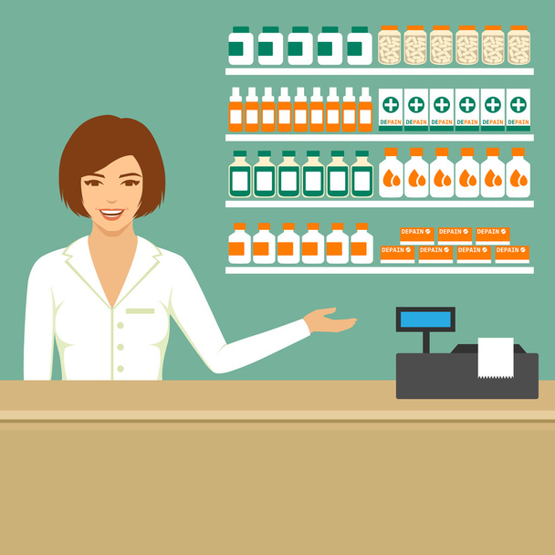 pharmacist in drugstore - Vector, Image